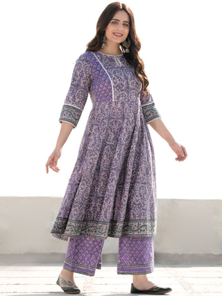 Zohra Anam - Set of Anarkali Kurta Palazzo & Kota Dupatta - KS13F2517D