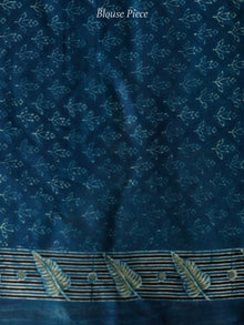 Indigo Green Ivory Ajrakh Hand Block Printed Modal Silk Saree in Natural Colors - S031703732