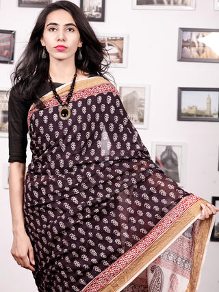 Black Beige Maroon Bagh Printed Maheshwari Cotton Saree - S031703335