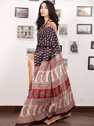 Black Beige Maroon Bagh Printed Maheshwari Cotton Saree - S031703335