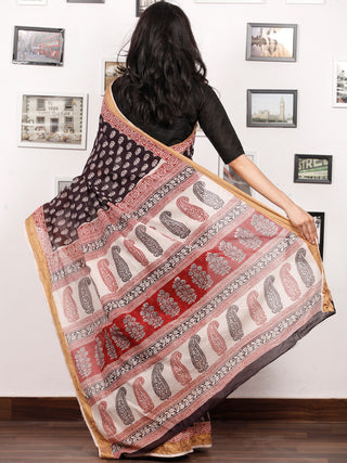 Black Beige Maroon Bagh Printed Maheshwari Cotton Saree - S031703335