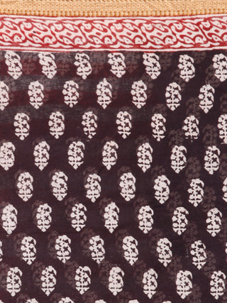Black Beige Maroon Bagh Printed Maheshwari Cotton Saree - S031703335