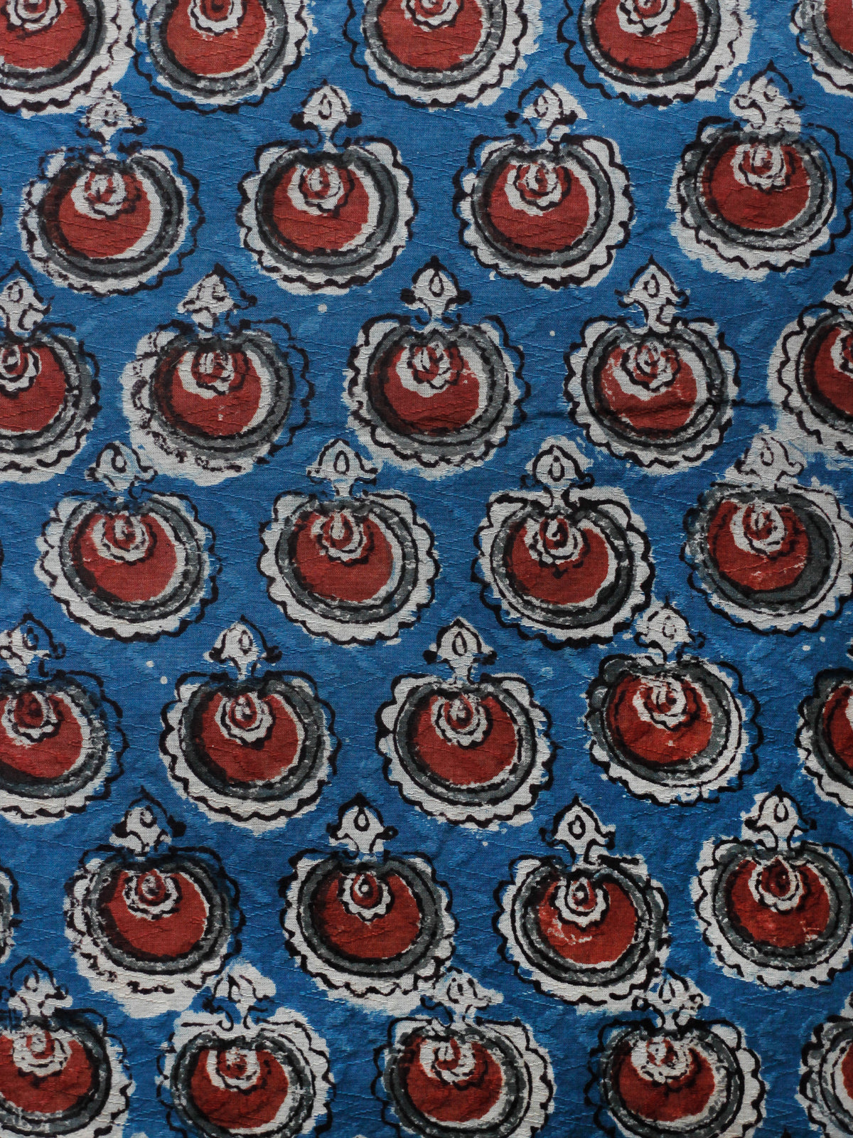 Indigo  Ivory Rust Grey Hand Block Printed Cotton Fabric Per Meter - F001F1838