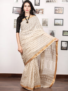 Beige Brown Bagh Printed Maheshwari Cotton Saree - S031703336