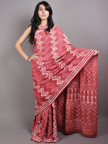Dark Peach Beige Hand Block Printed in Natural Colors Cotton Mul Saree - S03170428