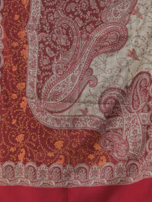 Beige Red Orange Jacouard Jamawar Needle Embroidered Woollen Kashmiri Stole - S200593