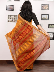 Yellow Maroon Black Bagh Printed Maheshwari Cotton Saree - S031703337