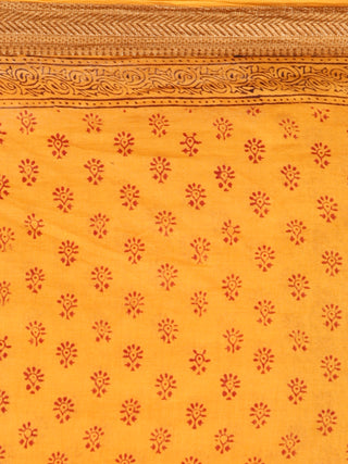 Yellow Maroon Black Bagh Printed Maheshwari Cotton Saree - S031703337
