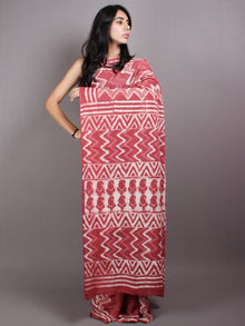 Dark Peach Beige Hand Block Printed in Natural Colors Cotton Mul Saree - S03170428