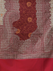 Red Maroon Beige Jacouard Jamawar Needle Embroidered Woollen Kashmiri Stole - S200592