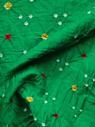Parrot Green Red White Bandhini Glace Cotton Fabric Per Meter - F006F1848