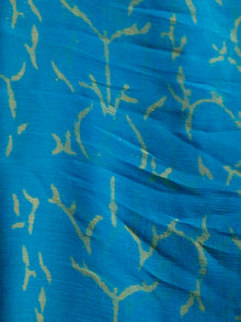 Blue Green Yellow Hand Block Printed Chiffon Saree with Zari Border - S031702808