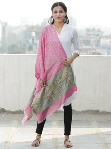 Pink Yellow Blue Self Weaved Modal Silk Wool Kashmiri Stole - S200596