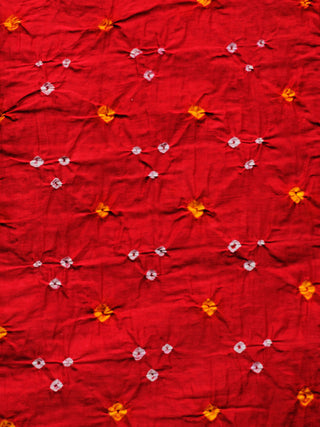 Red Yellow White Bandhini Glace Cotton Fabric Per Meter - F006F1849