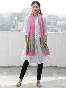 Pink Yellow Blue Self Weaved Modal Silk Wool Kashmiri Stole - S200596