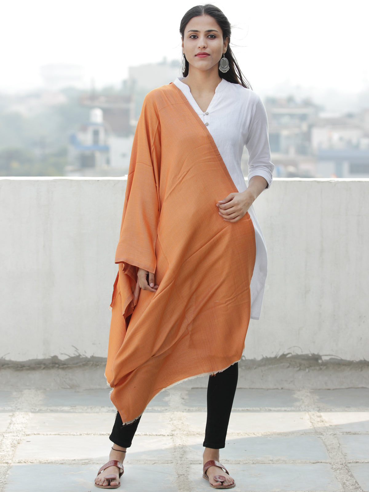 Rust Orange  Modal Silk Wool Kashmiri Stole - S200597