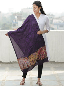 Purple Black Maroon Self Weaved Modal Silk Wool Kashmiri Stole - S200598