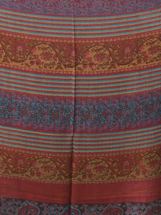 Rust Blue Mustard Self Weaved Modal Silk Wool Kashmiri Stole - S200599
