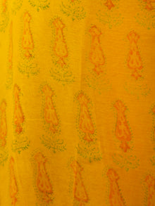 Yellow Green Coral Hand Block Printed Chiffon Saree with Zari Border - S031702812