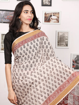 Beige Black Maroon Bagh Printed Maheshwari Cotton Saree - S031703302