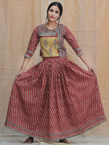 Naaz Rustic Roza - Hand Block Printed Long Top And Skirt Dress - DS77F001