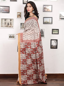 Beige Black Maroon Bagh Printed Maheshwari Cotton Saree - S031703302