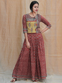 Naaz Rustic Roza - Hand Block Printed Long Top And Skirt Dress - DS77F001