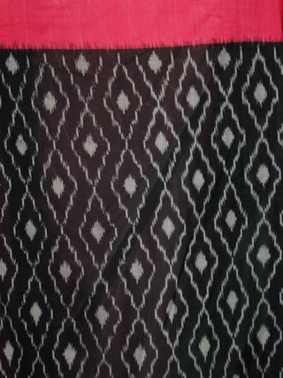 Black Pink Green Grey Double Ikat Handwoven Cotton Saree With Ganga Jamuna Border - S031703644