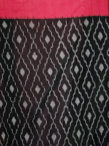 Black Pink Green Grey Double Ikat Handwoven Cotton Saree With Ganga Jamuna Border - S031703644