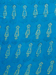 Blue Yellow Hand Block Printed Chiffon Saree with Zari Border - S031702813