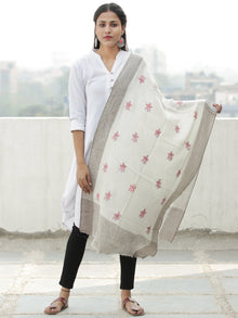 Ivory Pink Beige Needle Embroidered Cashmere Fine Wool Kashmiri Stole - S200602