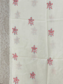Ivory Pink Beige Needle Embroidered Cashmere Fine Wool Kashmiri Stole - S200602