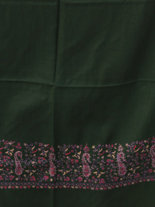 Green Pink Needle Embroidered Cashmere Fine Wool Kashmiri Stole - S200603