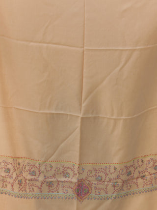 Beige Needle Embroidered Cashmere Fine Wool Kashmiri Stole - S200605
