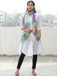 Ivory Multi Color Digital Print Modal Silk Woollen Kashmiri Stole - S200607
