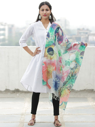 Ivory Multi Color Digital Print Modal Silk Woollen Kashmiri Stole - S200608