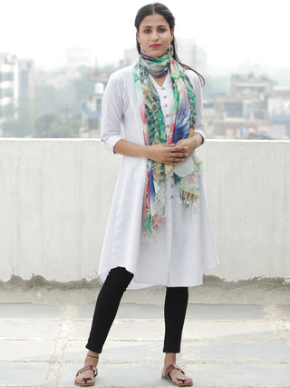 Ivory Multi Color Digital Print Modal Silk Woollen Kashmiri Stole - S200608