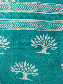 Teal Green Ivory Hand Block Printed Kota Doria Saree in Natural Colors - S031702914