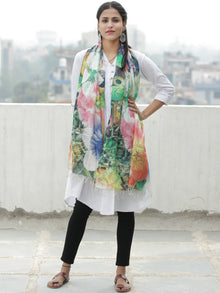 Ivory Multi Color Digital Print Modal Silk Wool Kashmiri Stole - S200609