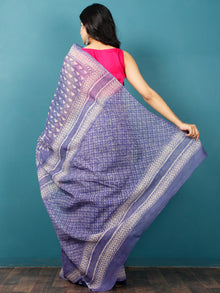 Purple Ivory Hand Block Printed Kota Doria Saree in Natural Colors - S031702845
