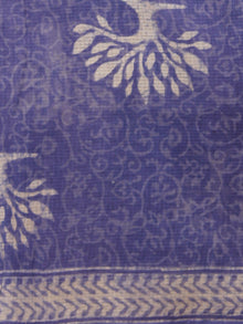 Purple Ivory Hand Block Printed Kota Doria Saree in Natural Colors - S031702845