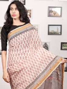 Beige Black Maroon Bagh Printed Maheshwari Cotton Saree - S031703303