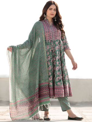 Zohra Saania Set of Anarkali Kurta Pants & Kota Dupatta