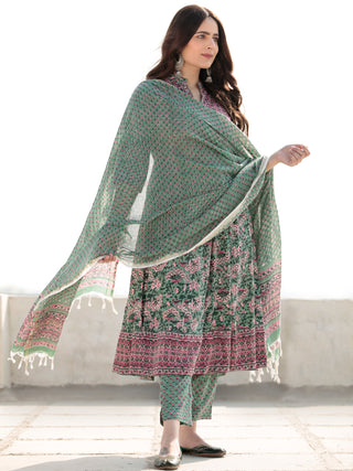 Zohra Saania Set of Anarkali Kurta Pants & Kota Dupatta