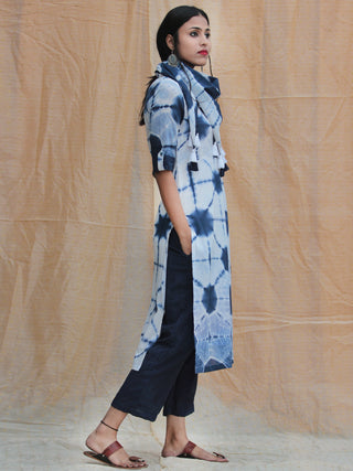 Kowaisah - Hand Shibori Dyed Kurta Palazzo Set With Stole - SS01F1WWW
