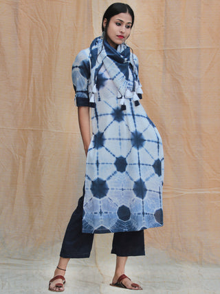 Kowaisah - Hand Shibori Dyed Kurta Palazzo Set With Stole - SS01F1WWW