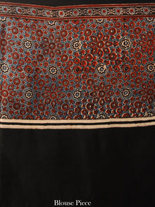 Black Maroon Indigo Beige Ajrakh Hand Block Printed Modal Silk Saree in Natural Colors - S031703344