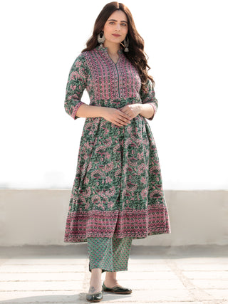Zohra Saania Set of Anarkali Kurta Pants & Kota Dupatta