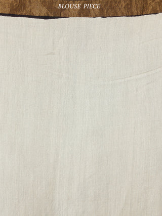 Beige Red Black Hand Block Printed Handwoven Linen Saree With Zari Border - S031703588