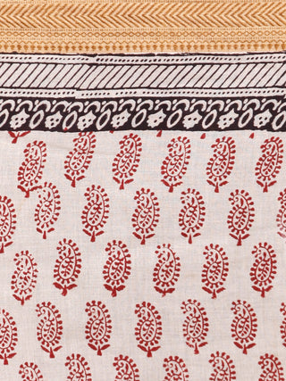 Beige Black Maroon Bagh Printed Maheshwari Cotton Saree - S031703303